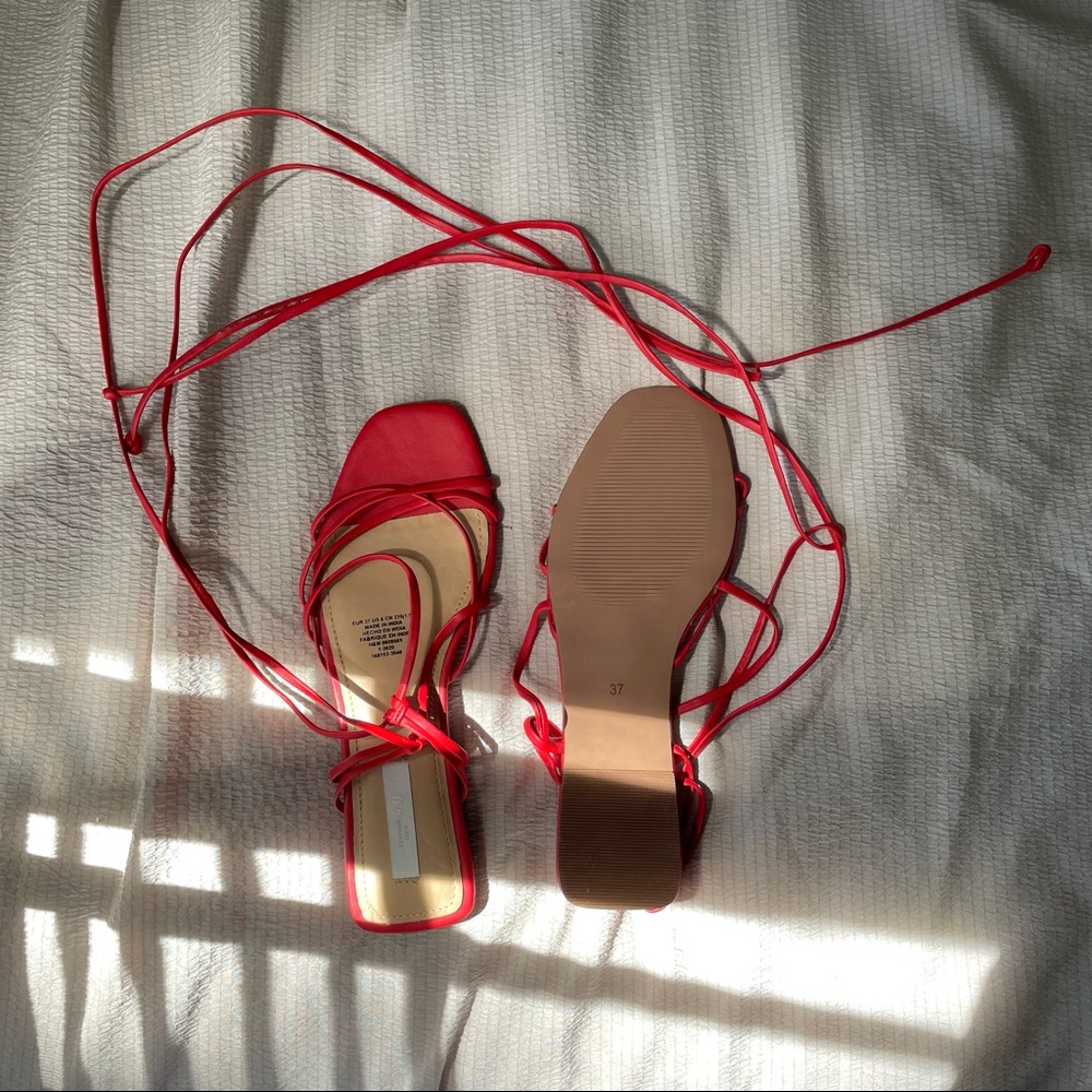 Tie Up Red Premium Leather Sandals - Picture 1 of 6